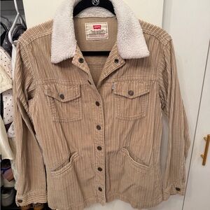 Levi's Women's Beige Corduroy Jacket with White Sherpa Collar